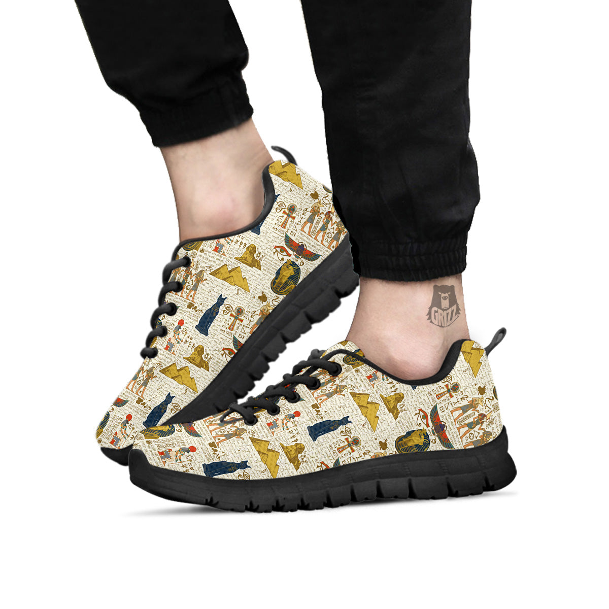 Ancient Egypt Text Print Pattern Black Sneaker-grizzshop
