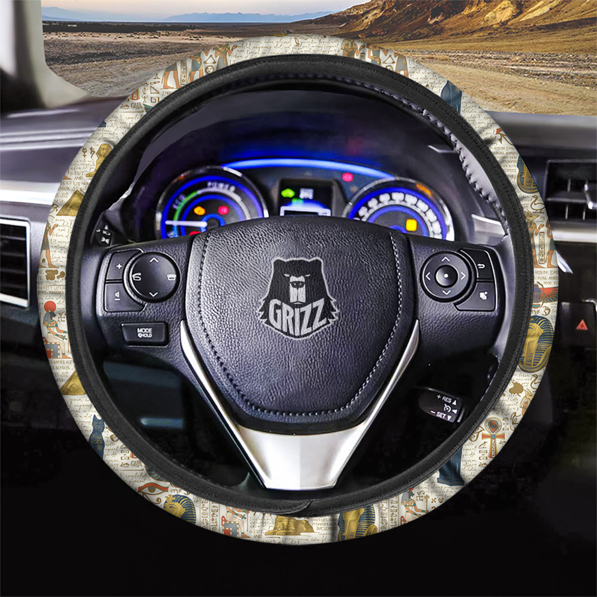 Ancient Egypt Text Print Pattern Car Steering Wheel Cover-grizzshop