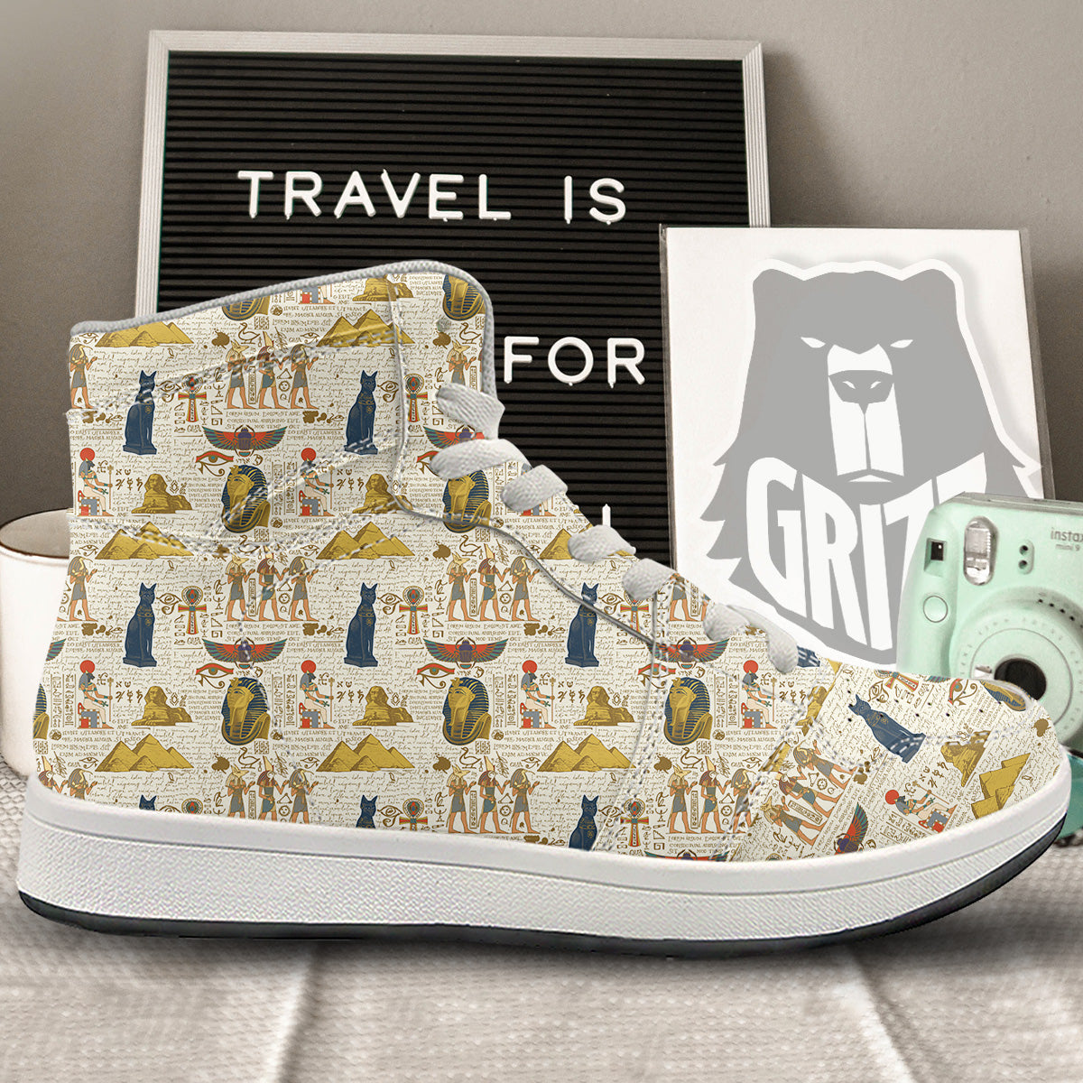Ancient Egypt Text Print Pattern High Top Sneakers-grizzshop