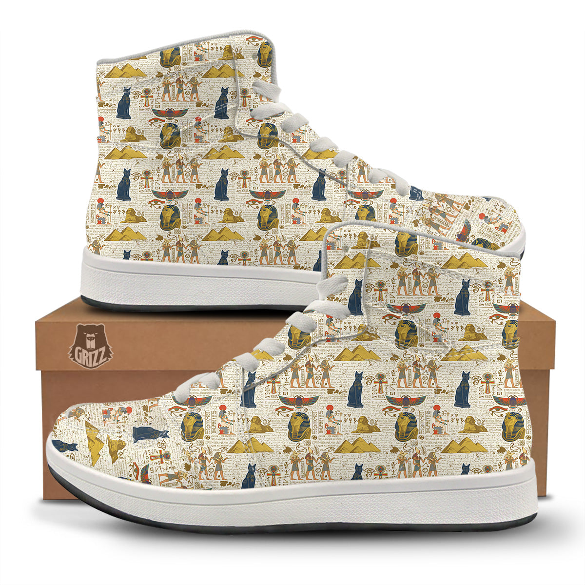 Ancient Egypt Text Print Pattern High Top Sneakers-grizzshop