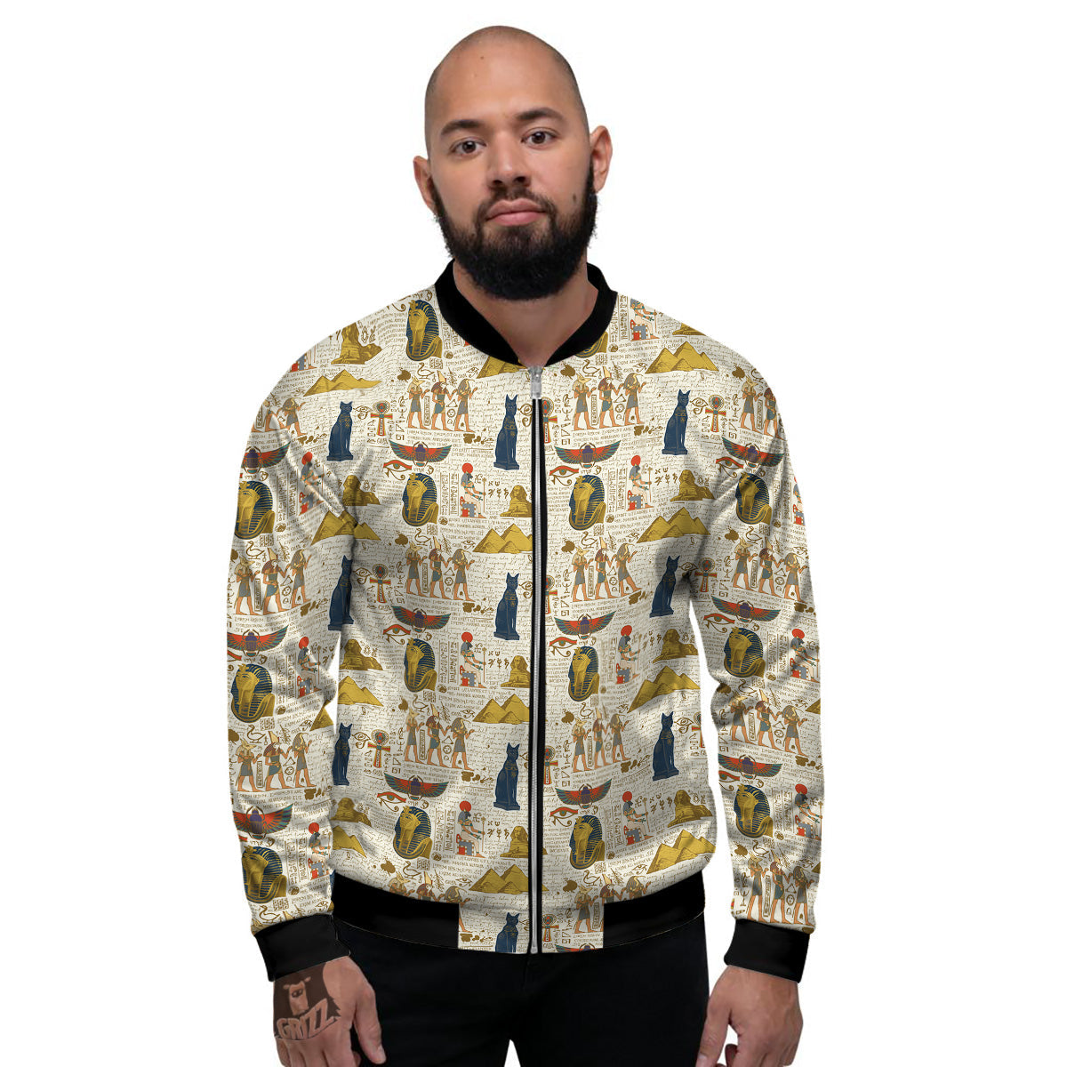 Ancient Egypt Text Print Pattern Men's Bomber Jacket-grizzshop