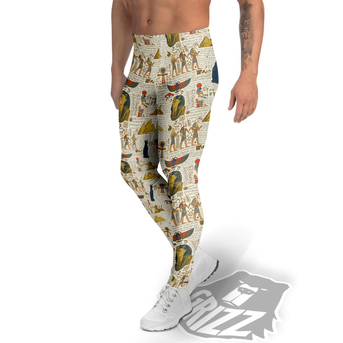 Ancient Egypt Text Print Pattern Men's Leggings-grizzshop