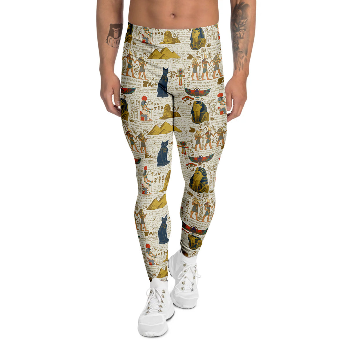 Ancient Egypt Text Print Pattern Men's Leggings-grizzshop