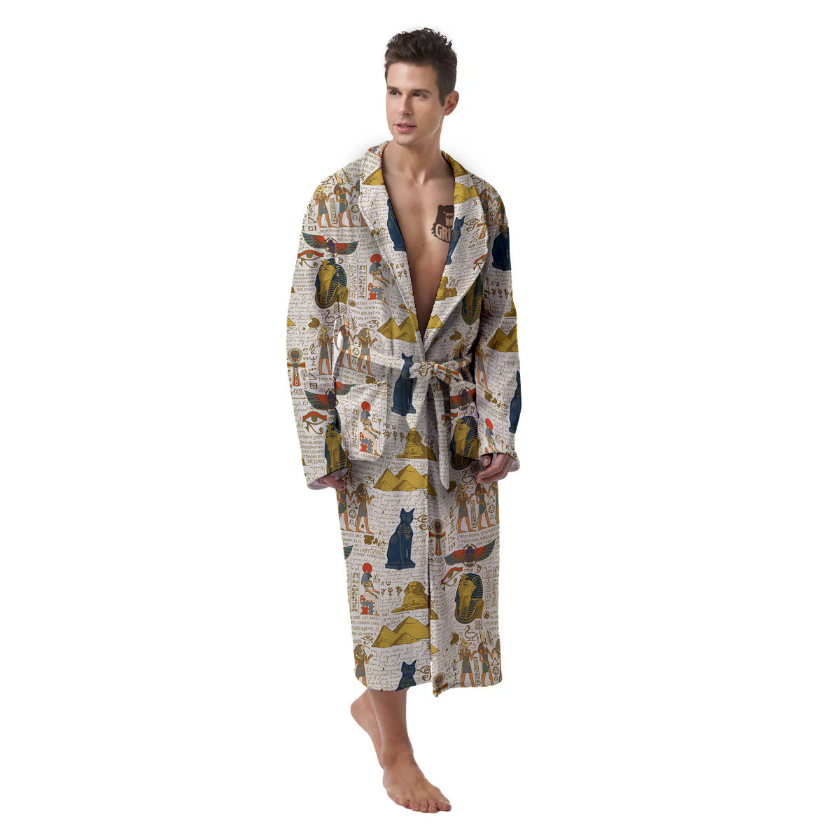 Ancient Egypt Text Print Pattern Men's Robe-grizzshop
