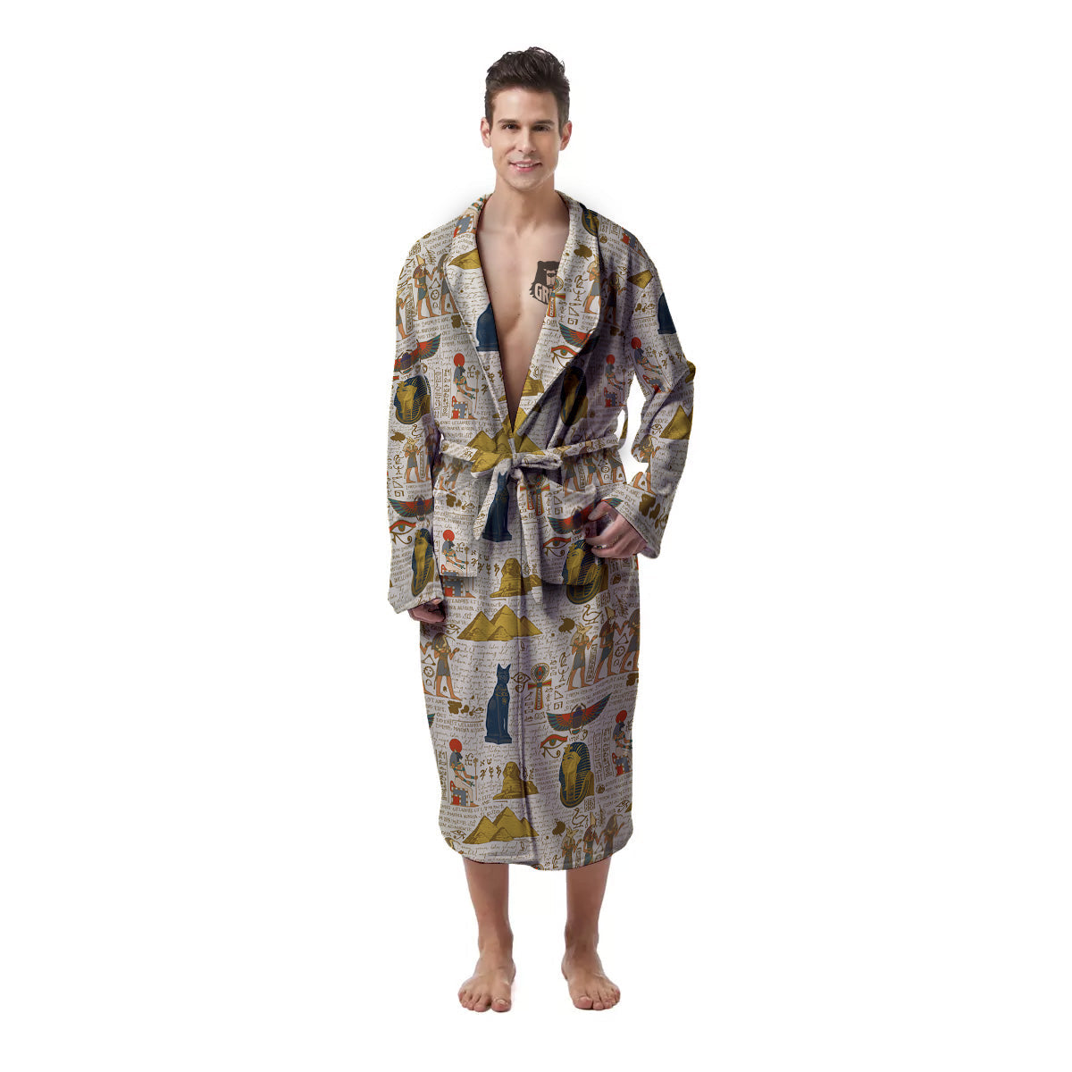 Ancient Egypt Text Print Pattern Men's Robe-grizzshop