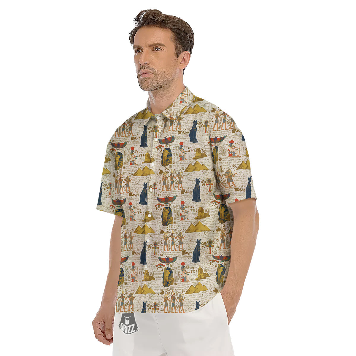 Ancient Egypt Text Print Pattern Men's Short Sleeve Shirts-grizzshop