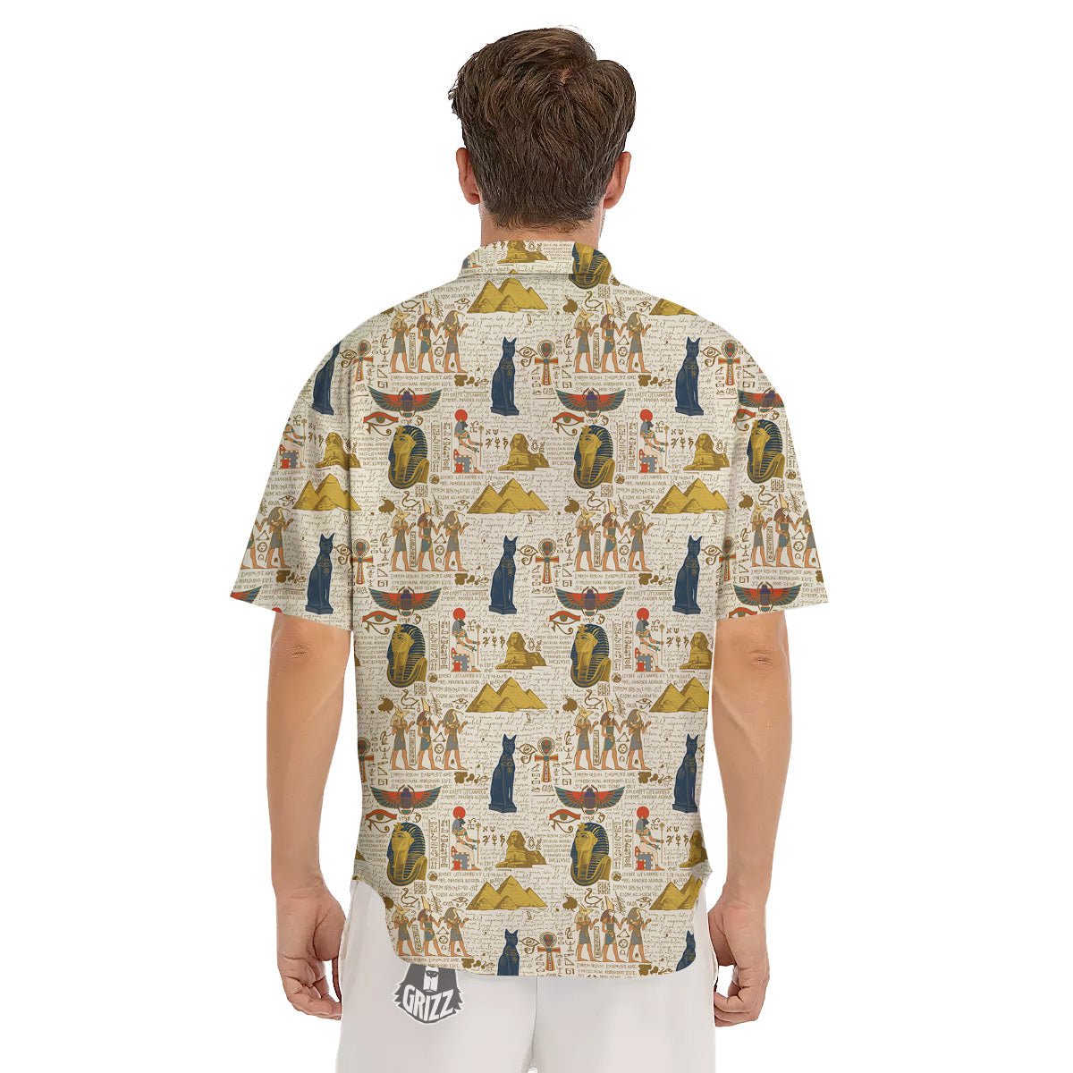 Ancient Egypt Text Print Pattern Men's Short Sleeve Shirts-grizzshop