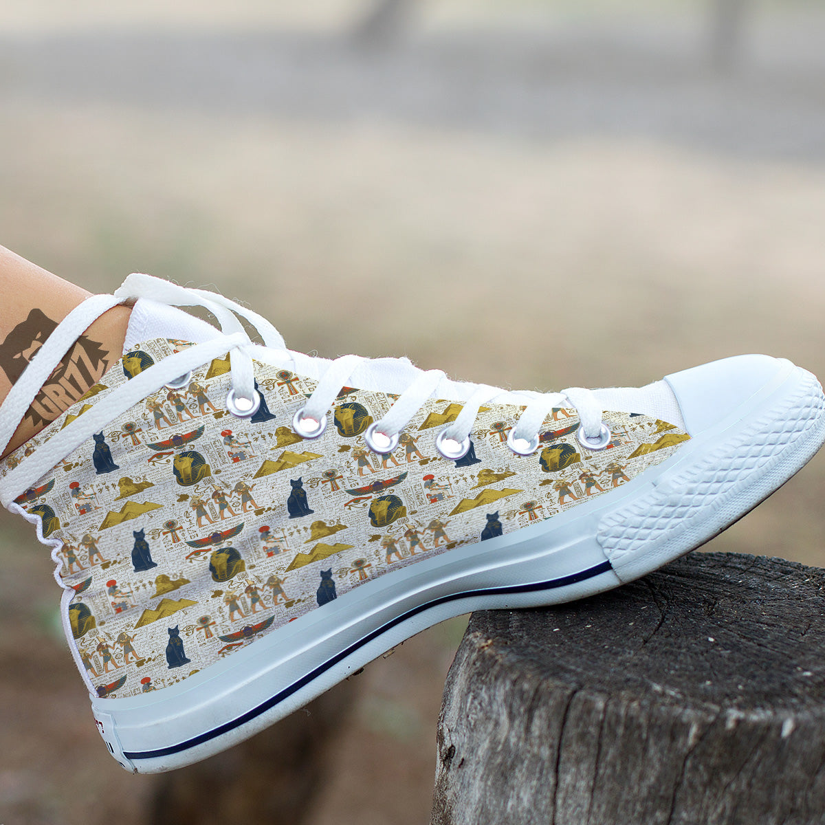 Ancient Egypt Text Print Pattern White High Top Shoes-grizzshop