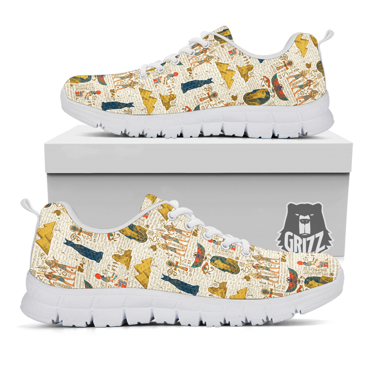 Ancient Egypt Text Print Pattern White Sneaker-grizzshop