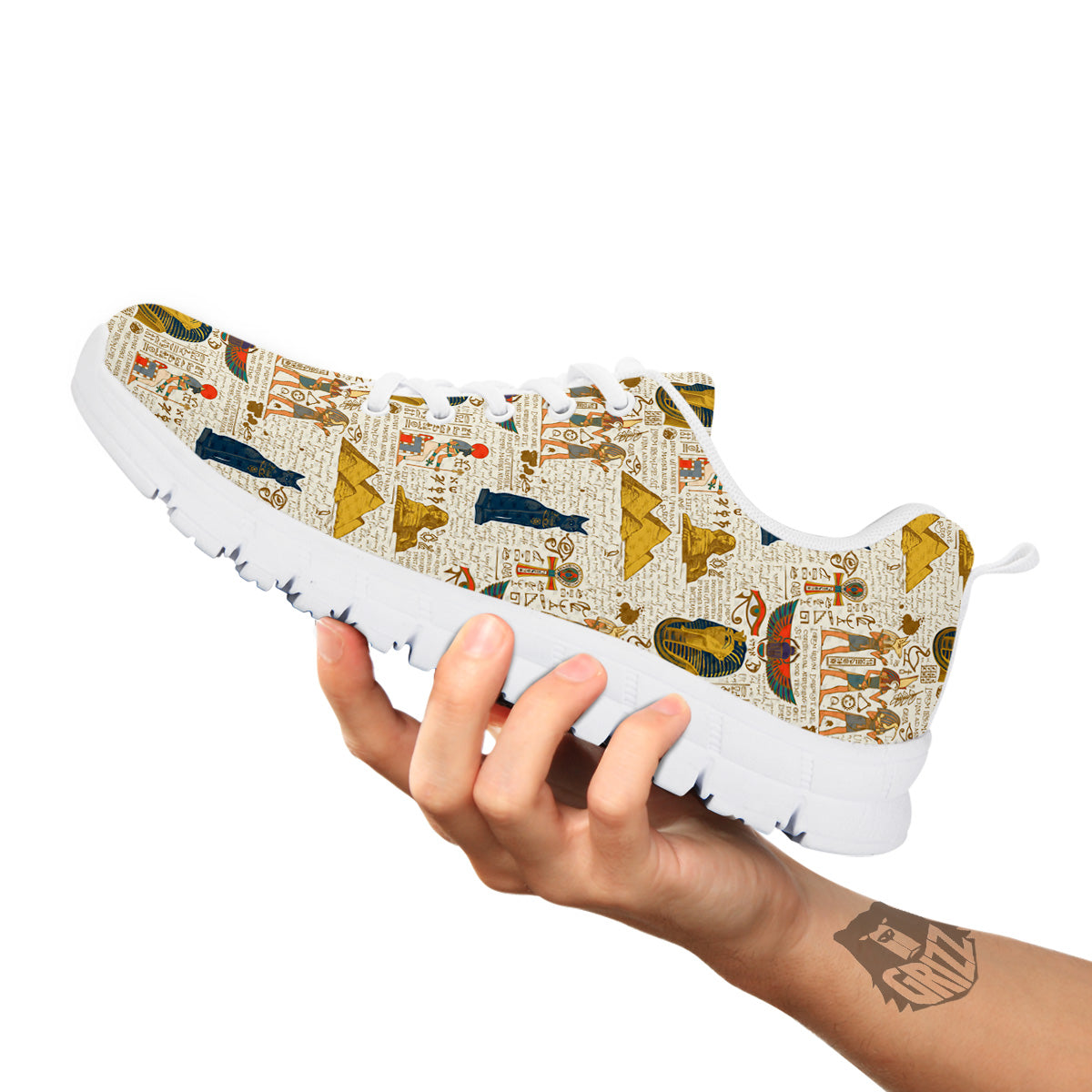 Ancient Egypt Text Print Pattern White Sneaker-grizzshop