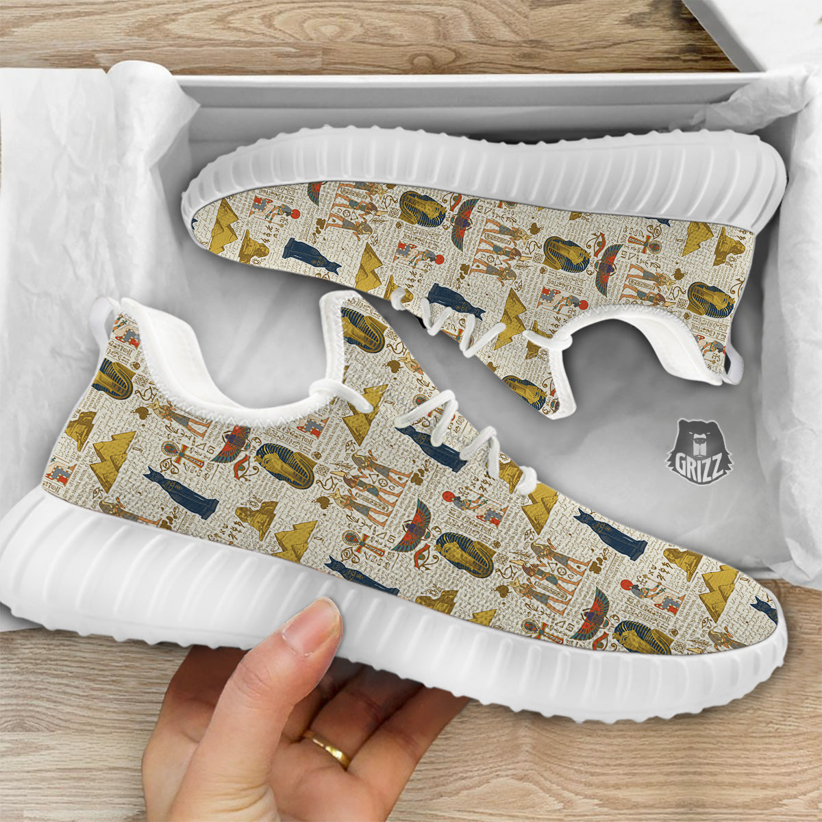 Ancient Egypt Text Print Pattern White Walking Shoes-grizzshop