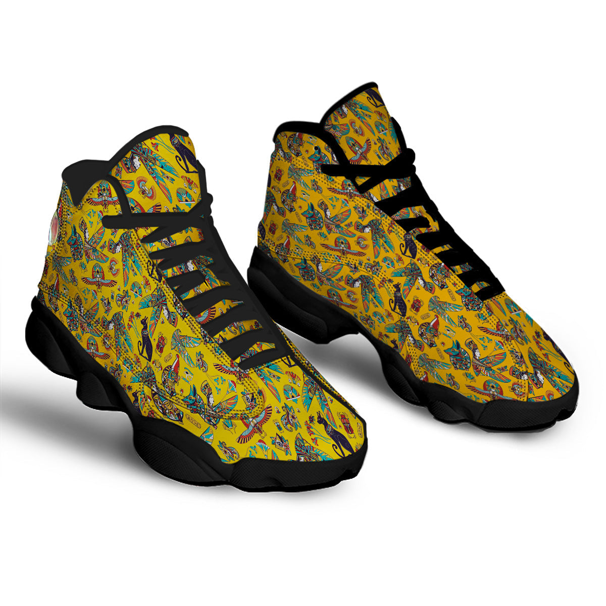 Ancient Egypt Yellow Print Pattern Black Basketball Shoes-grizzshop