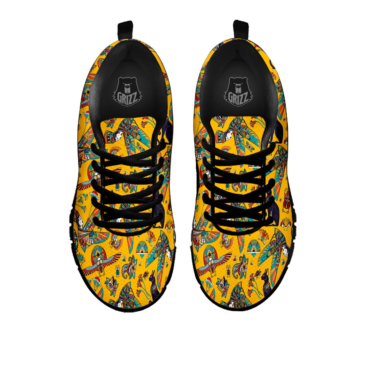 Ancient Egypt Yellow Print Pattern Black Sneaker-grizzshop