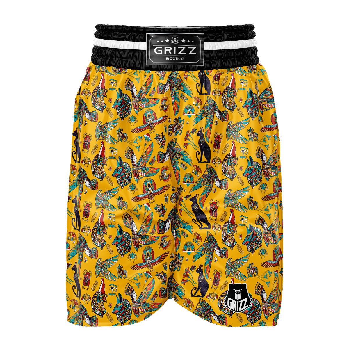 Ancient Egypt Yellow Print Pattern Boxing Shorts-grizzshop