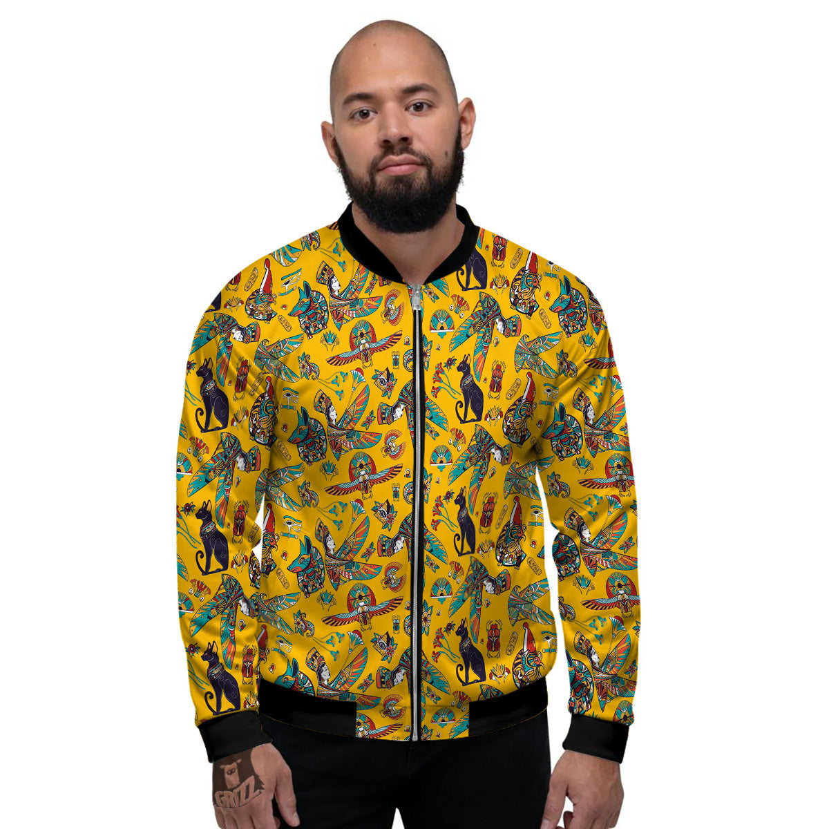 Ancient Egypt Yellow Print Pattern Men's Bomber Jacket-grizzshop