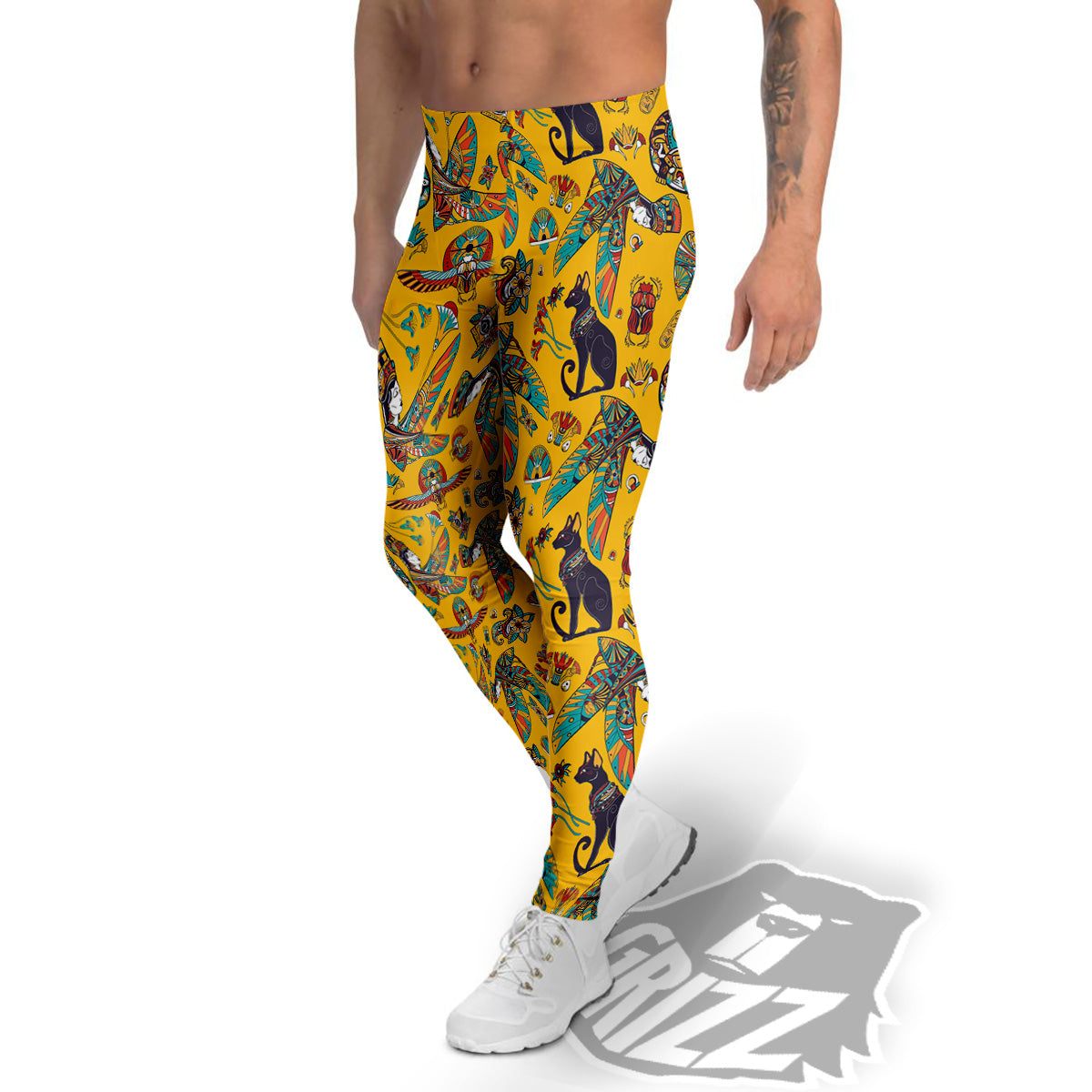 Ancient Egypt Yellow Print Pattern Men's Leggings-grizzshop