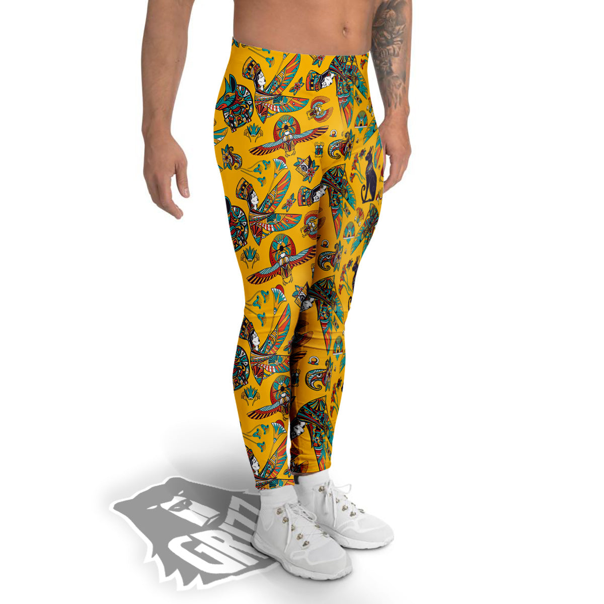 Ancient Egypt Yellow Print Pattern Men's Leggings-grizzshop