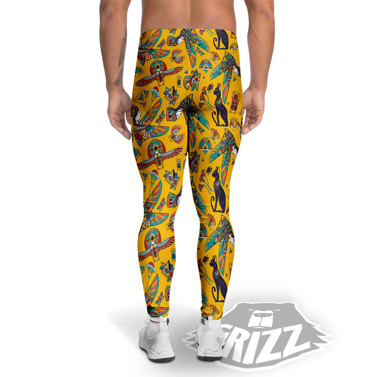 Ancient Egypt Yellow Print Pattern Men's Leggings-grizzshop