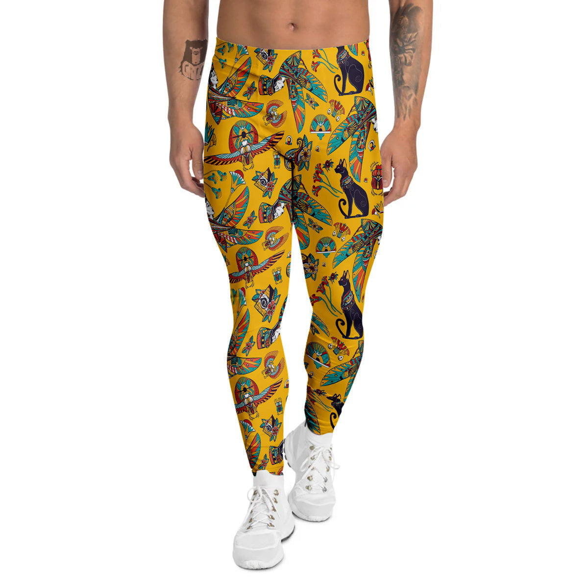 Ancient Egypt Yellow Print Pattern Men's Leggings-grizzshop