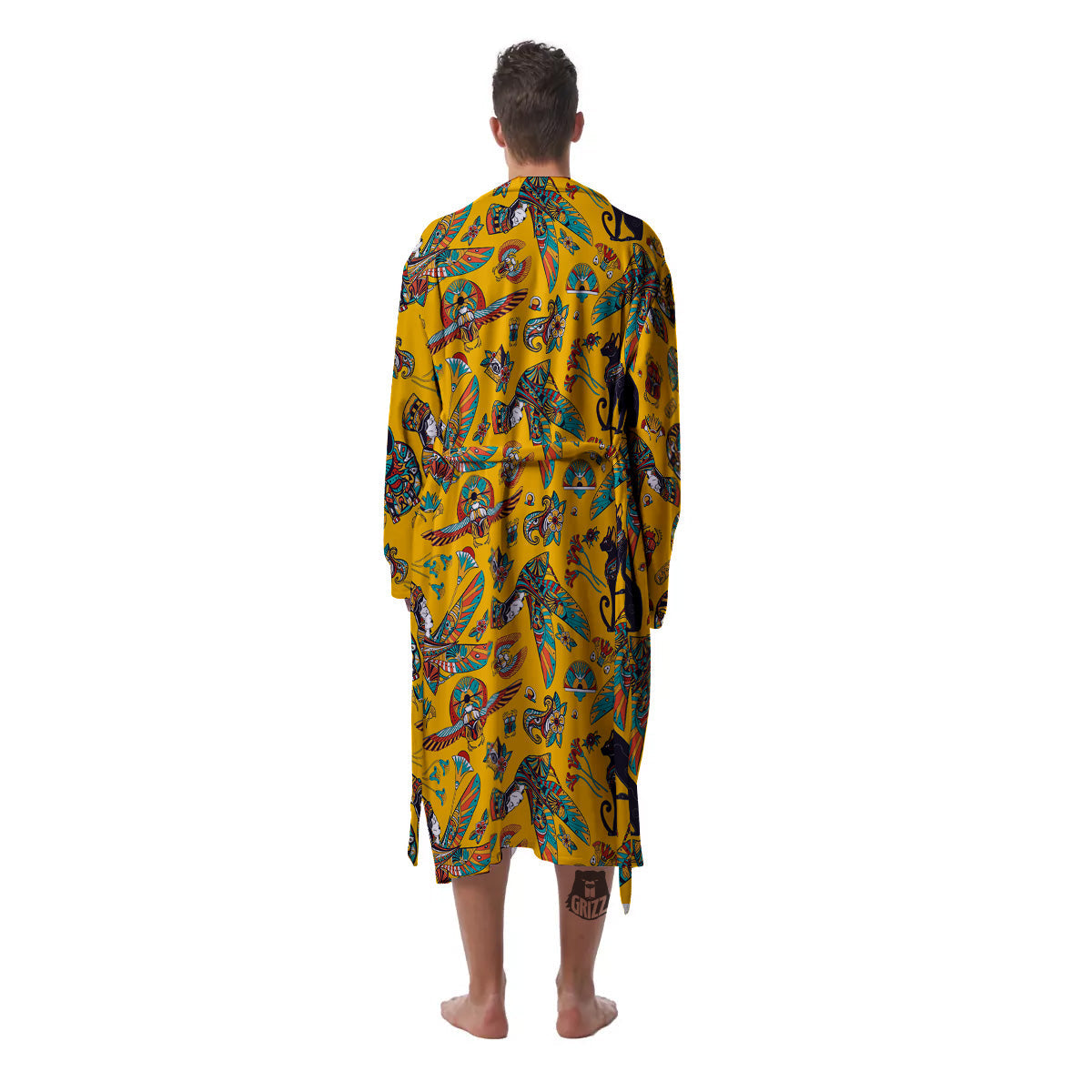 Ancient Egypt Yellow Print Pattern Men's Robe-grizzshop