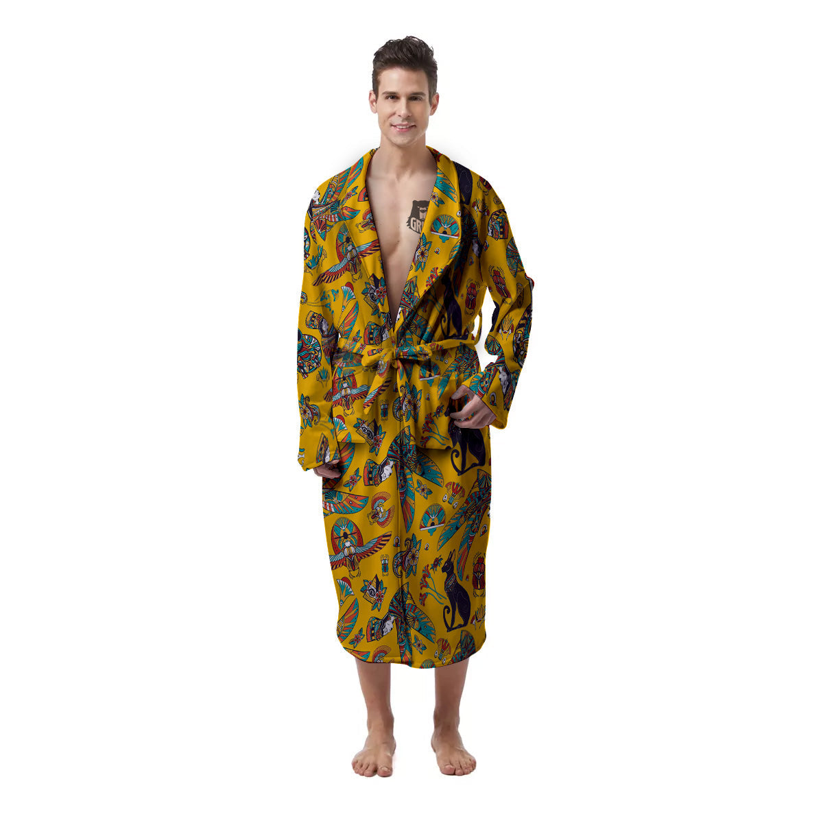 Ancient Egypt Yellow Print Pattern Men's Robe-grizzshop