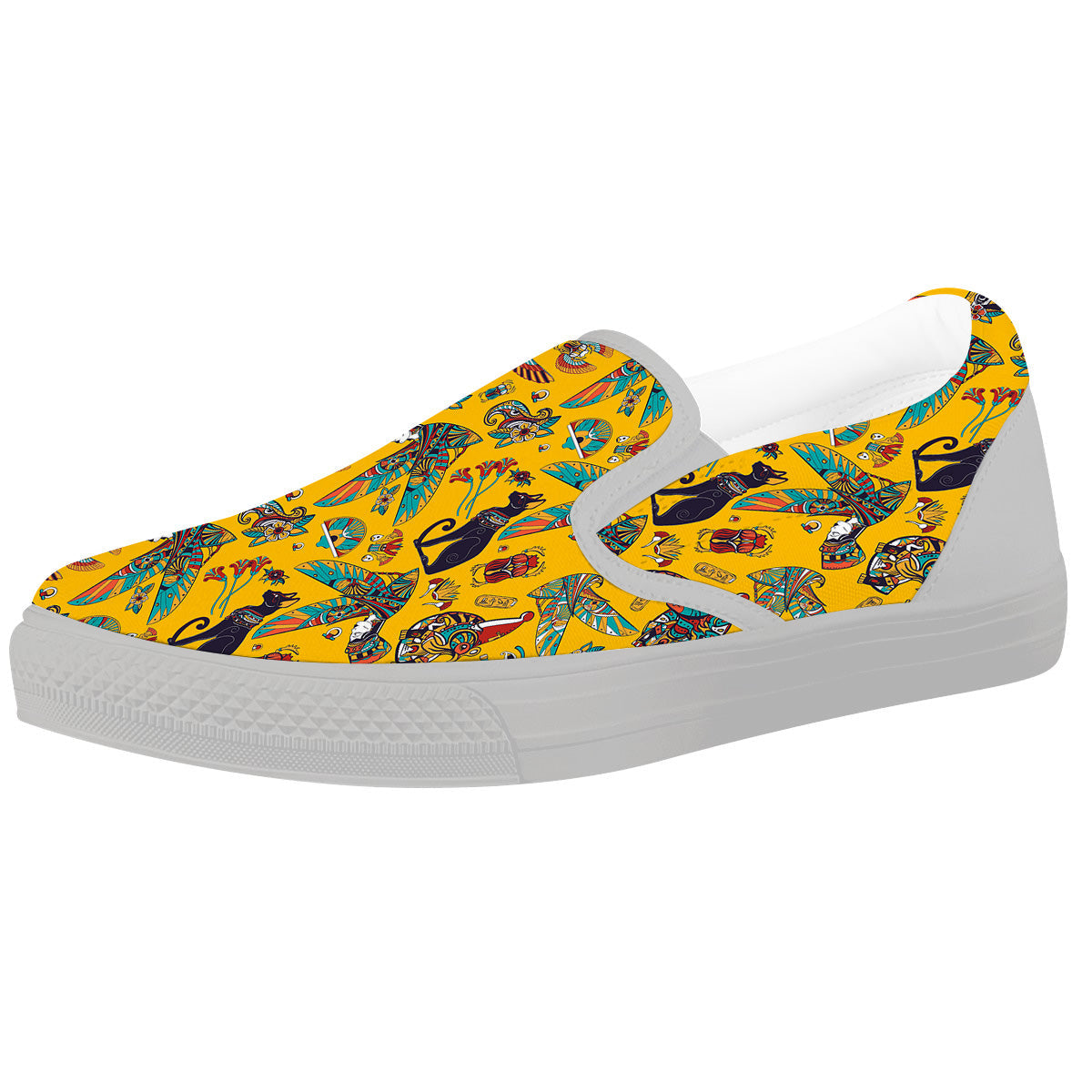 Ancient Egypt Yellow Print Pattern White Slip On Shoes-grizzshop