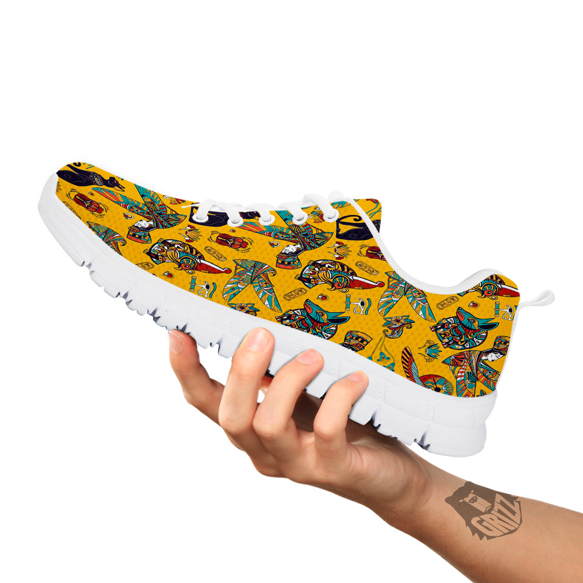Ancient Egypt Yellow Print Pattern White Sneaker-grizzshop