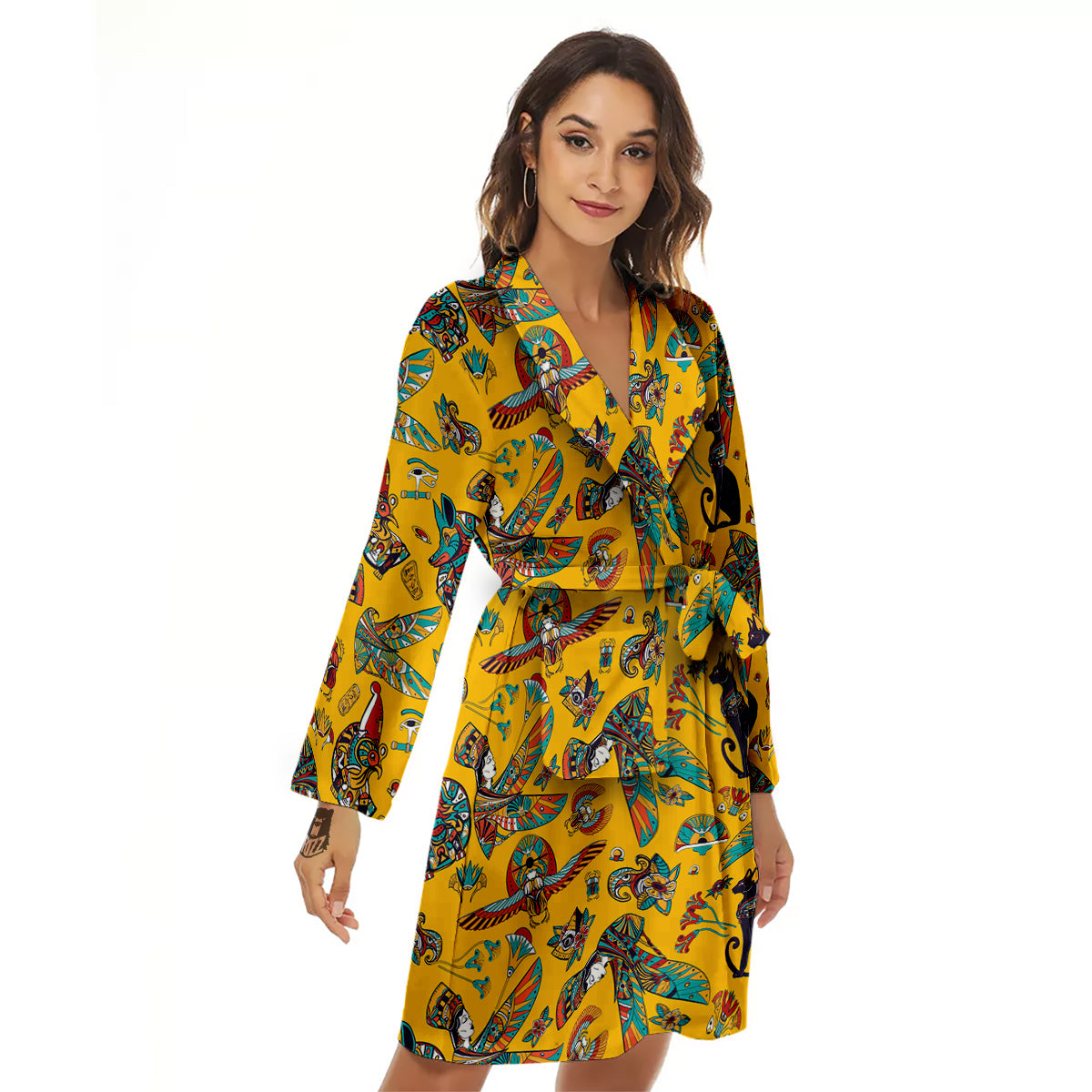 Ancient Egypt Yellow Print Pattern Women's Robe-grizzshop