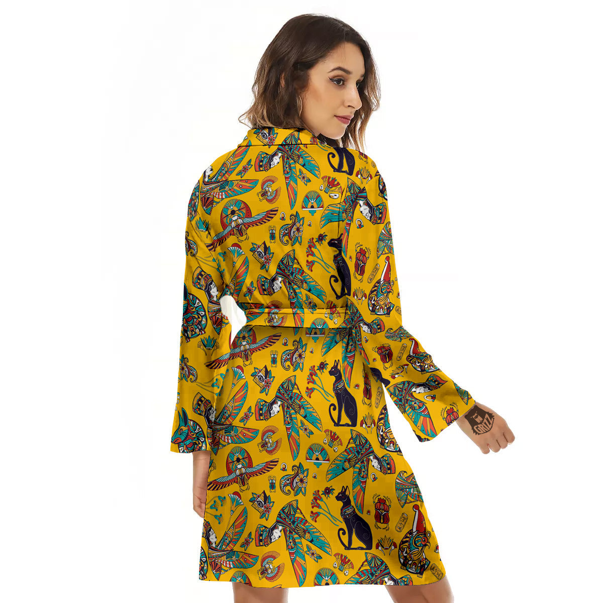 Ancient Egypt Yellow Print Pattern Women's Robe-grizzshop