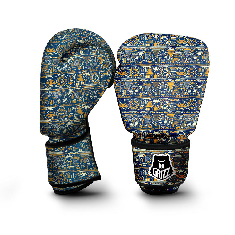 Ancient Egyptian Tribal Blue Print Pattern Boxing Gloves-grizzshop