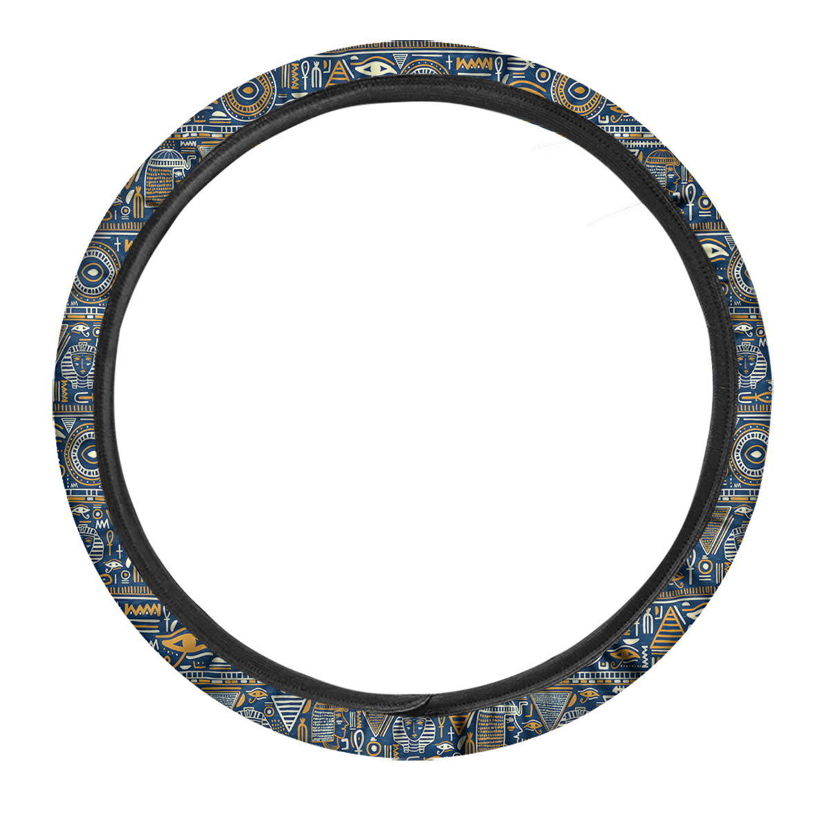 Ancient Egyptian Tribal Blue Print Pattern Car Steering Wheel Cover-grizzshop