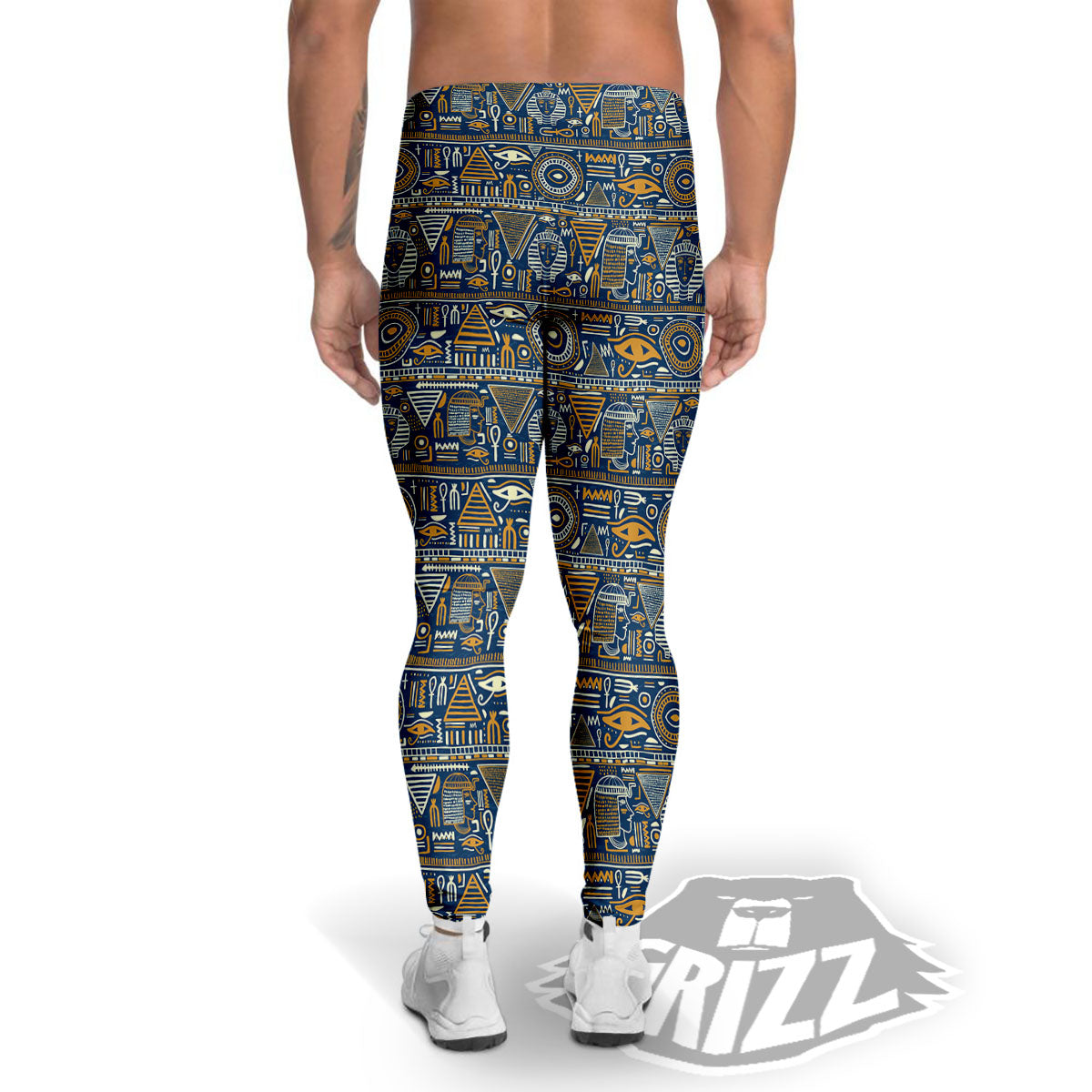 Ancient Egyptian Tribal Blue Print Pattern Men's Leggings-grizzshop