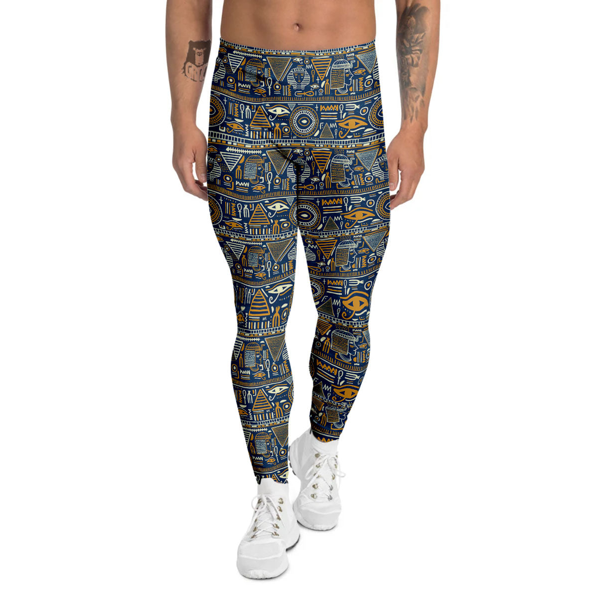 Ancient Egyptian Tribal Blue Print Pattern Men's Leggings-grizzshop