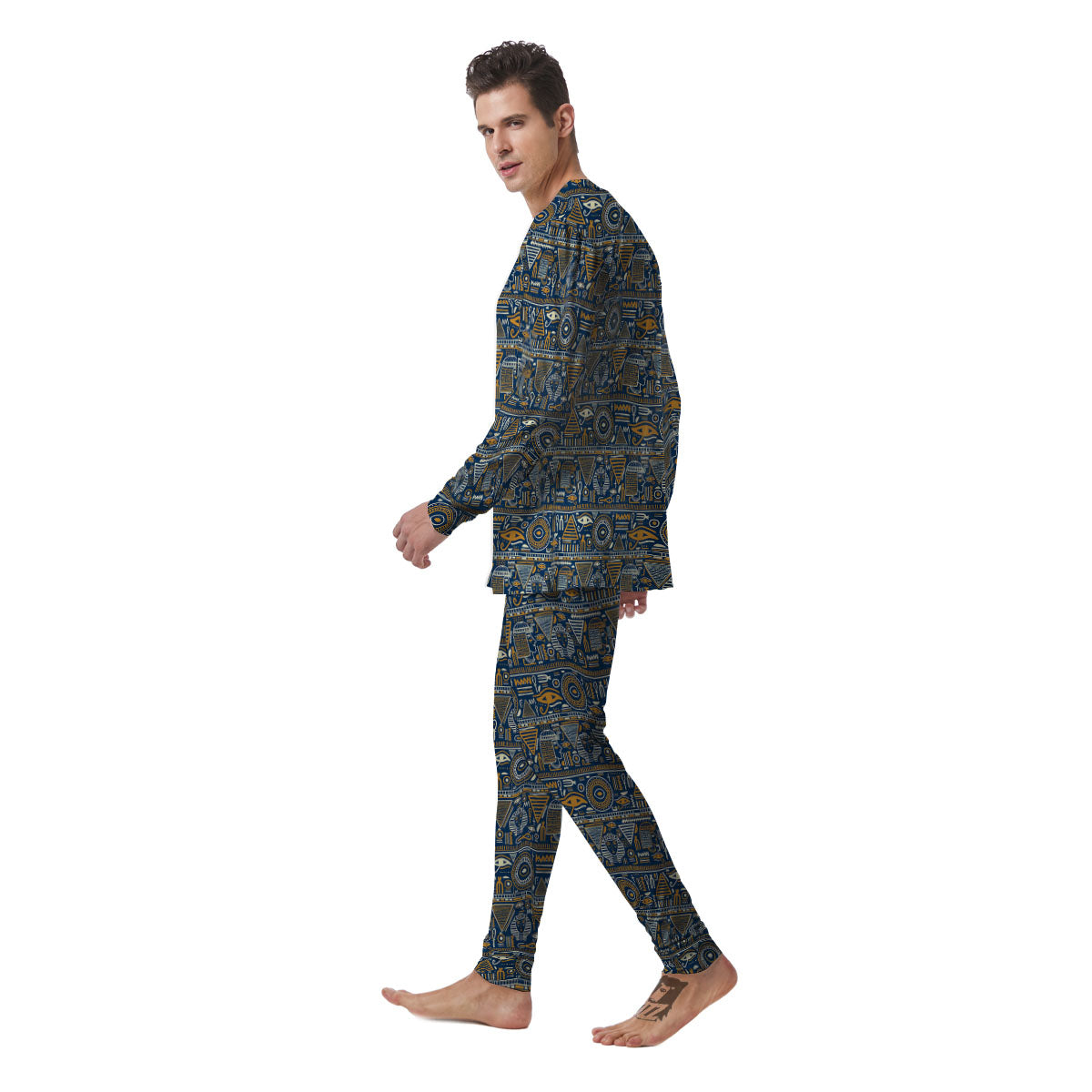 Ancient Egyptian Tribal Blue Print Pattern Men's Pajamas-grizzshop