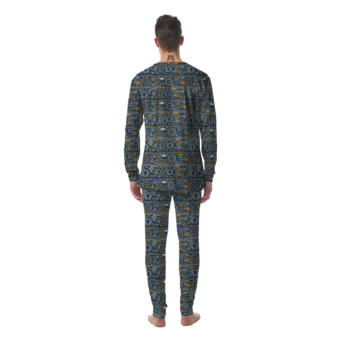 Ancient Egyptian Tribal Blue Print Pattern Men's Pajamas-grizzshop