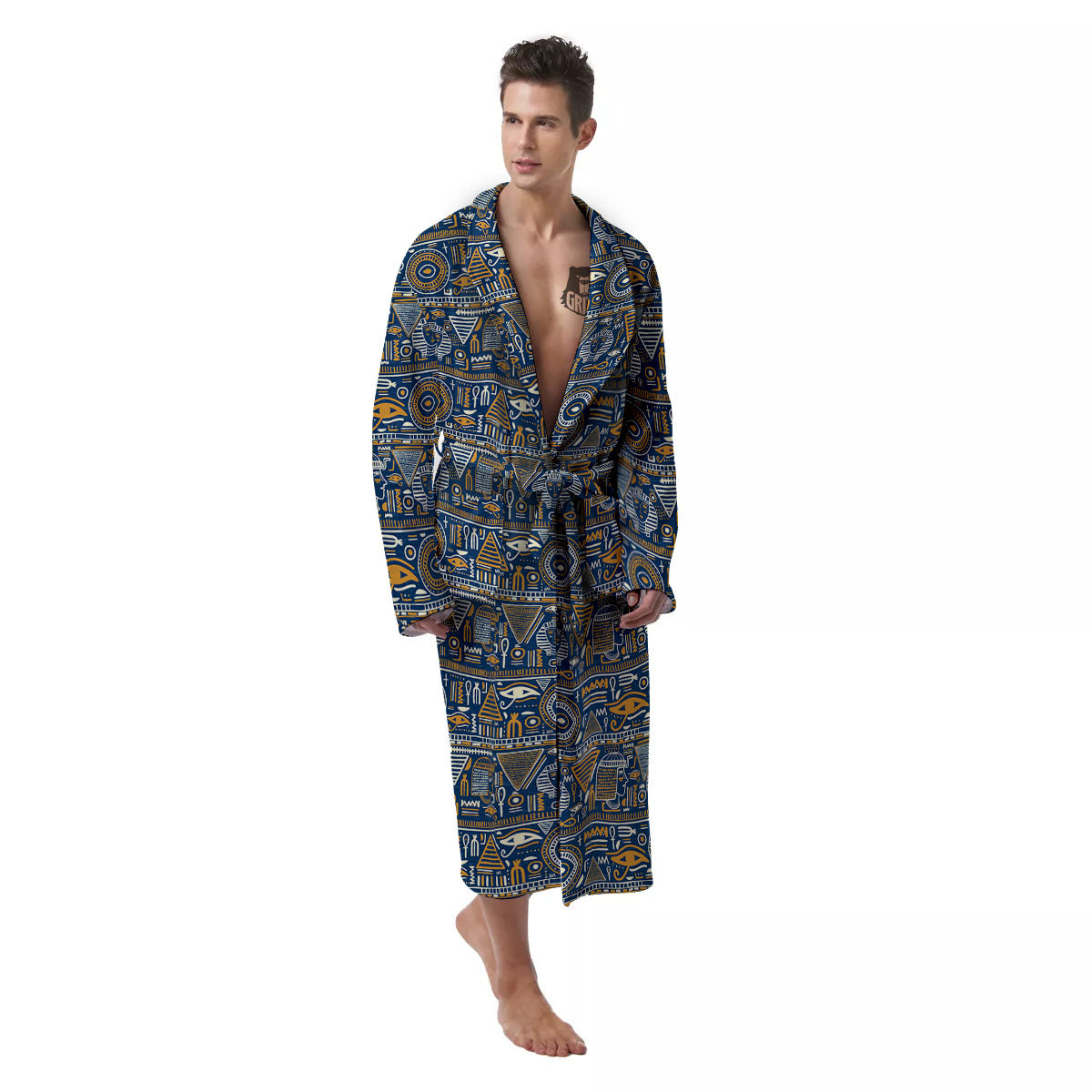 Ancient Egyptian Tribal Blue Print Pattern Men's Robe-grizzshop