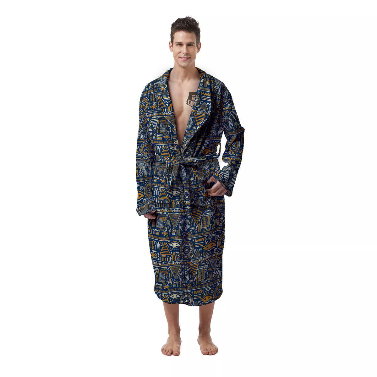 Ancient Egyptian Tribal Blue Print Pattern Men's Robe-grizzshop