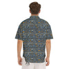 Ancient Egyptian Tribal Blue Print Pattern Men's Short Sleeve Shirts-grizzshop