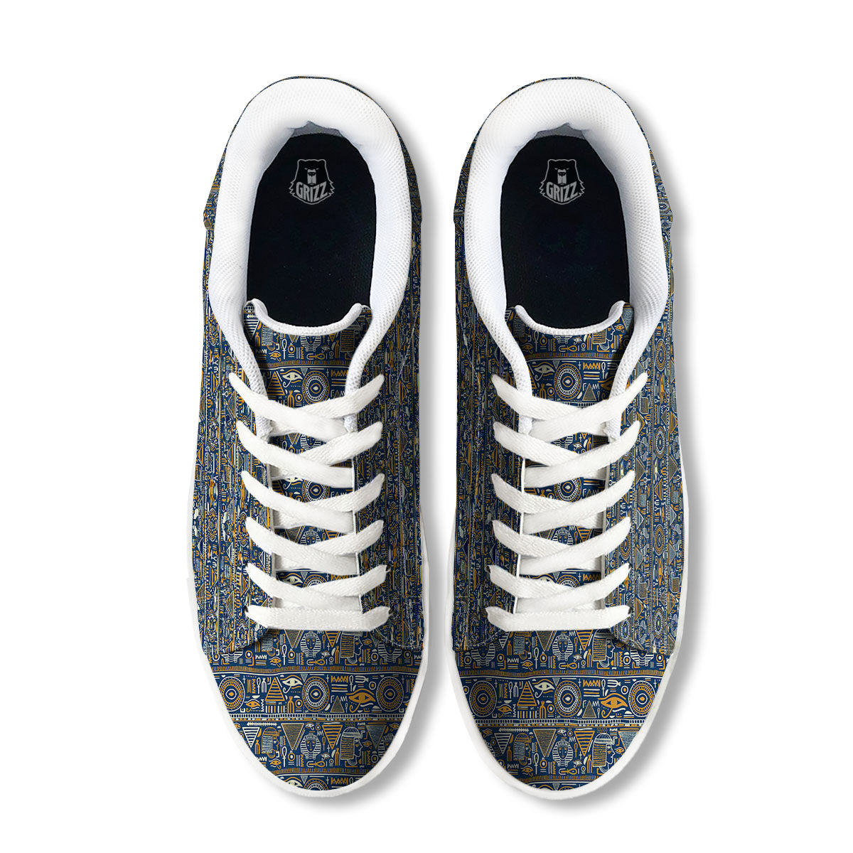 Ancient Egyptian Tribal Blue Print Pattern White Low Top Sneakers-grizzshop