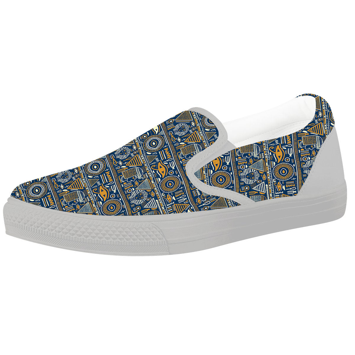 Ancient Egyptian Tribal Blue Print Pattern White Slip On Shoes-grizzshop