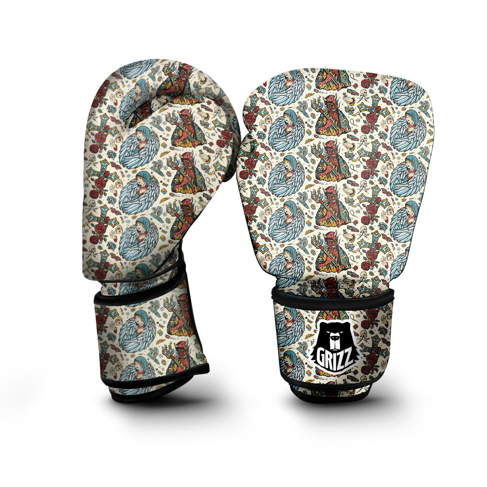 Angel And Demon Old School Tattoo Print Pattern Boxing Gloves-grizzshop