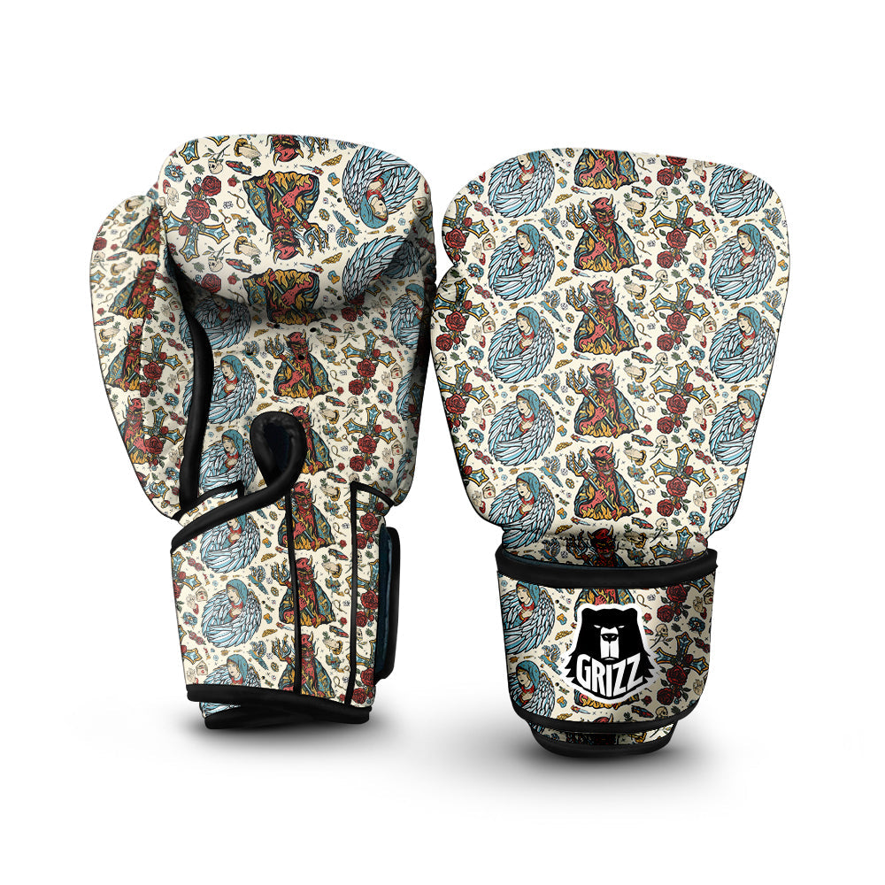 Angel And Demon Old School Tattoo Print Pattern Boxing Gloves-grizzshop