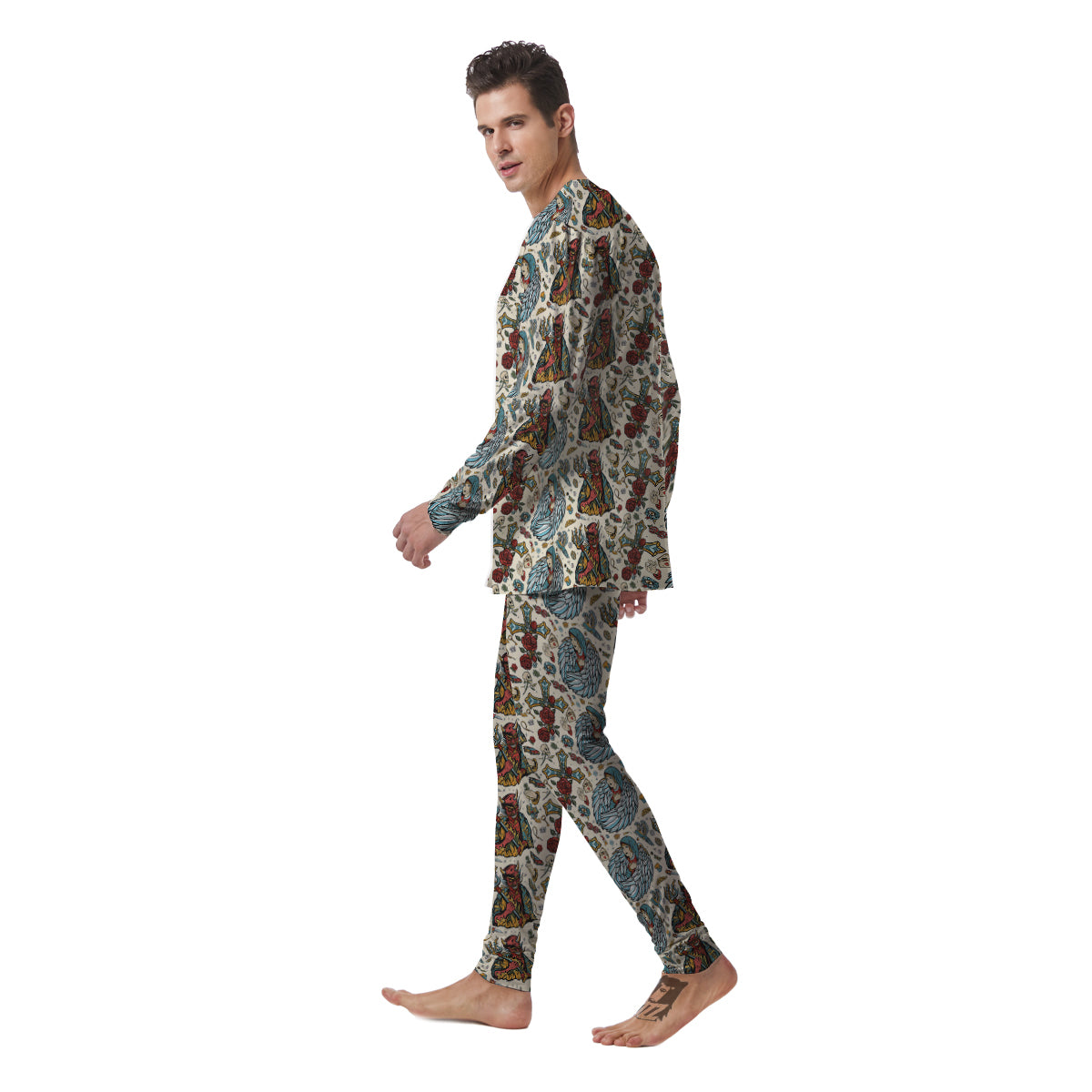 Angel And Demon Old School Tattoo Print Pattern Men's Pajamas-grizzshop