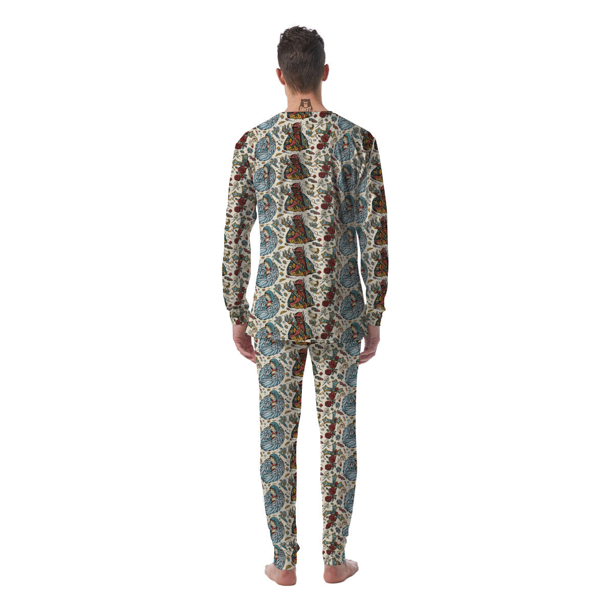 Angel And Demon Old School Tattoo Print Pattern Men's Pajamas-grizzshop