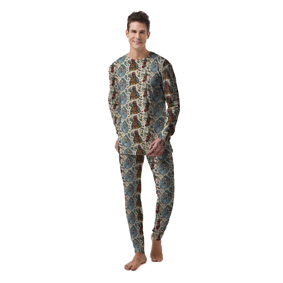 Angel And Demon Old School Tattoo Print Pattern Men's Pajamas-grizzshop