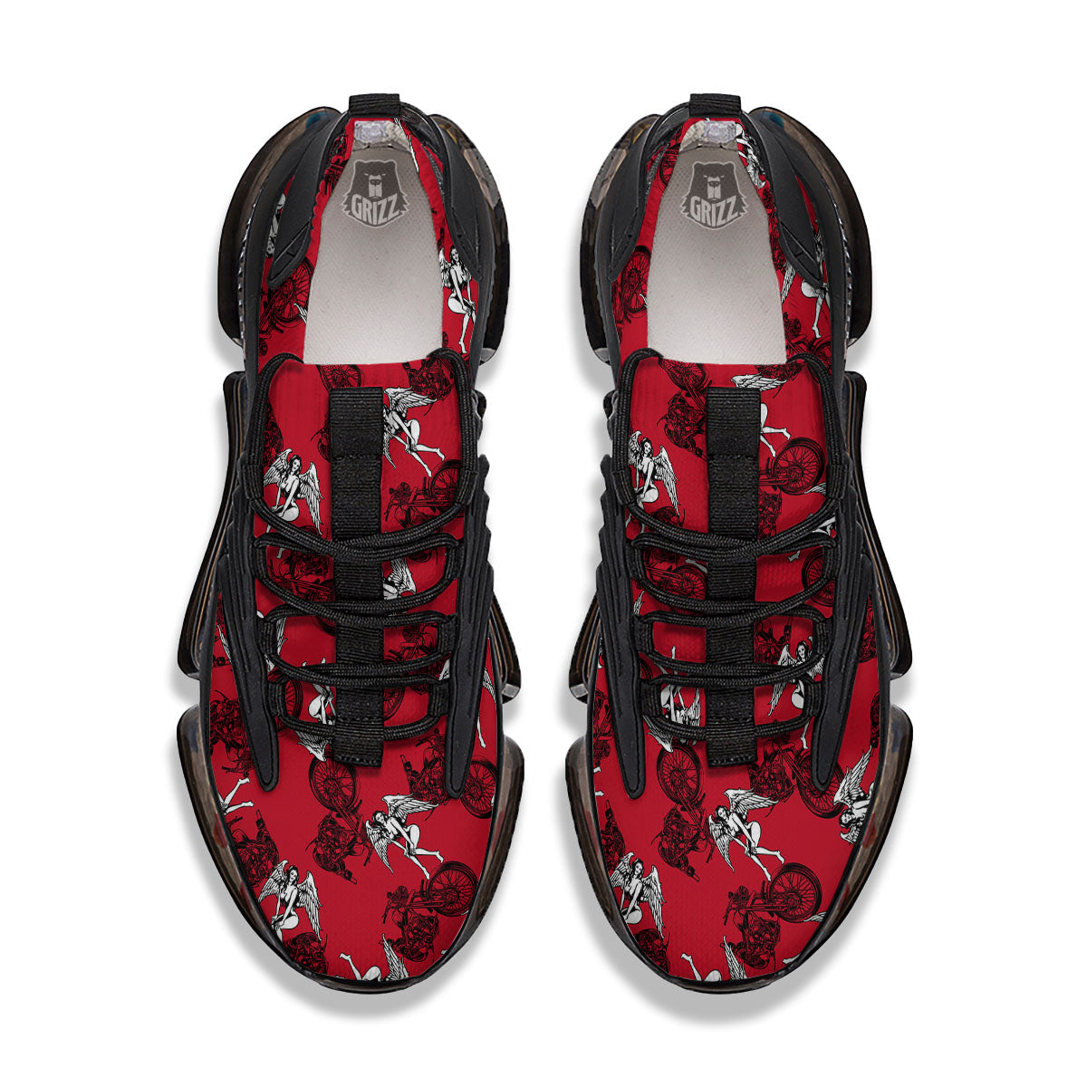 Angel And Motorcycle Print Pattern Black Gym Shoes-grizzshop