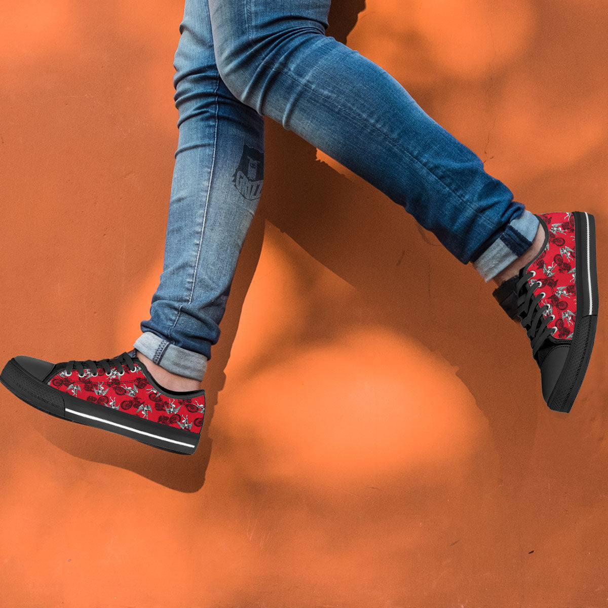 Angel And Motorcycle Print Pattern Black Low Top Shoes-grizzshop