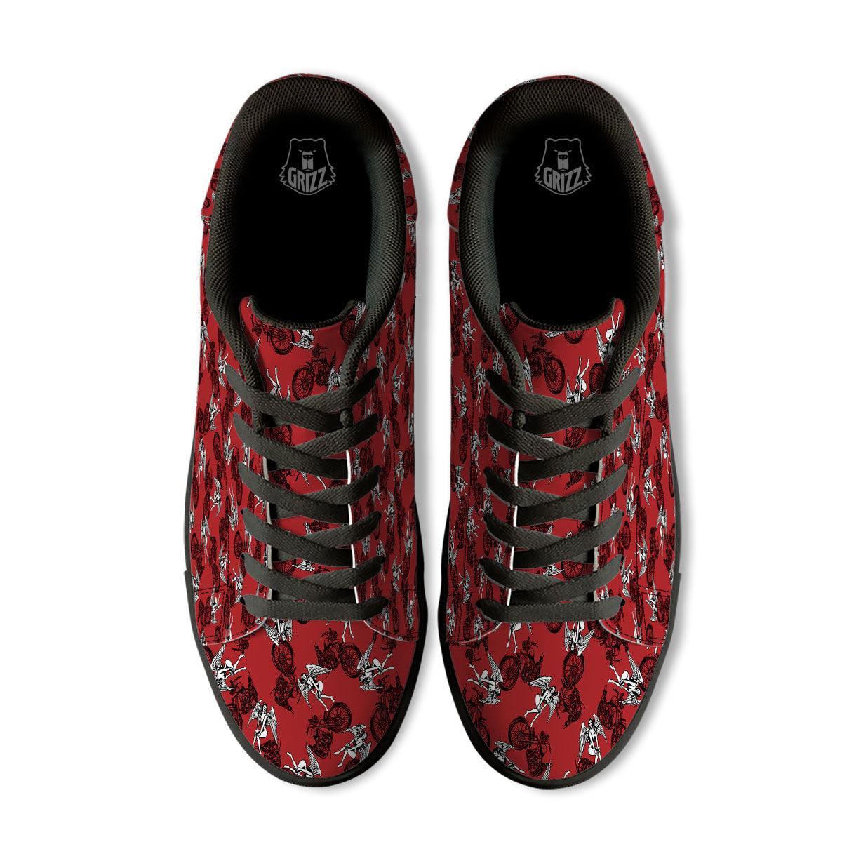 Angel And Motorcycle Print Pattern Black Low Top Sneakers-grizzshop