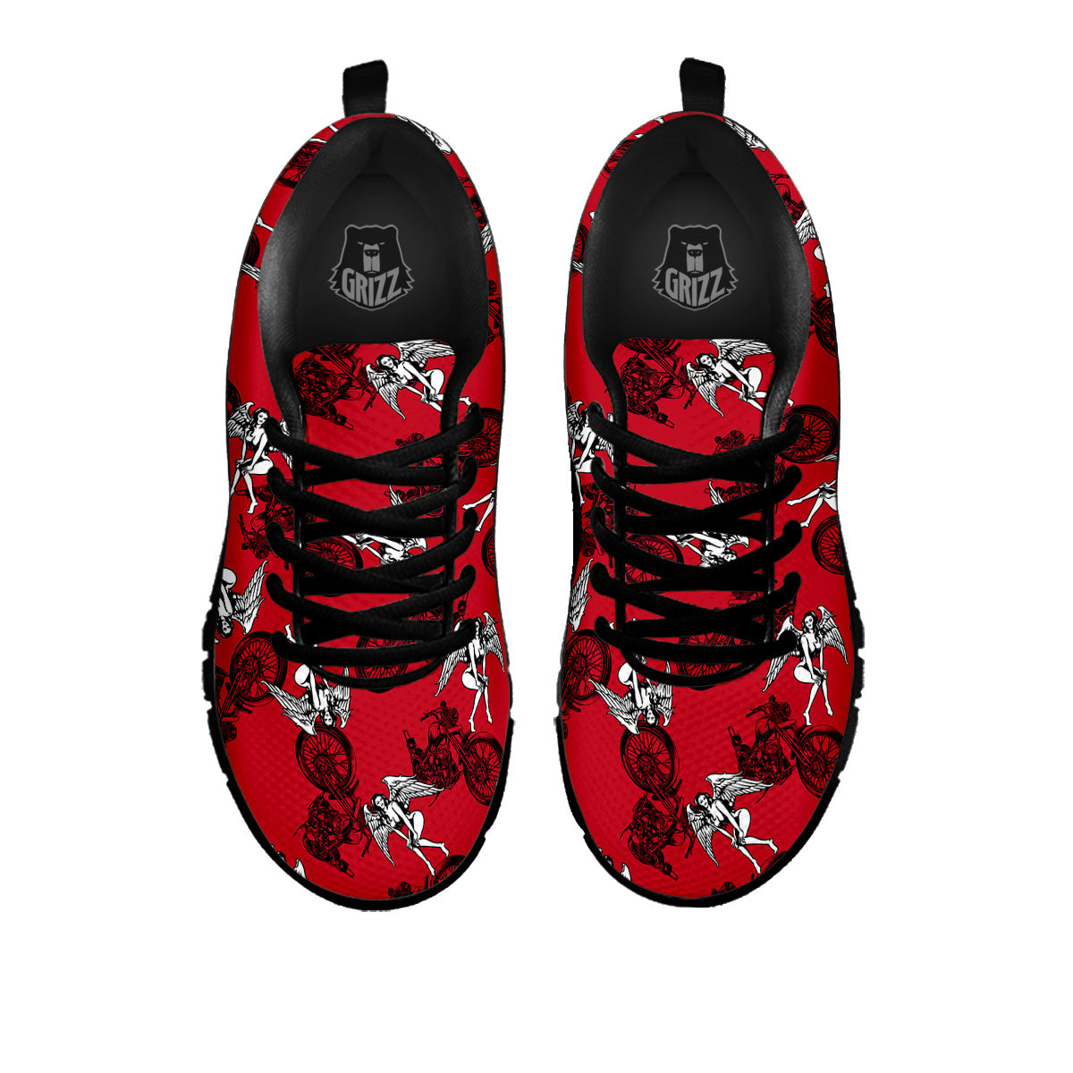 Angel And Motorcycle Print Pattern Black Sneaker-grizzshop