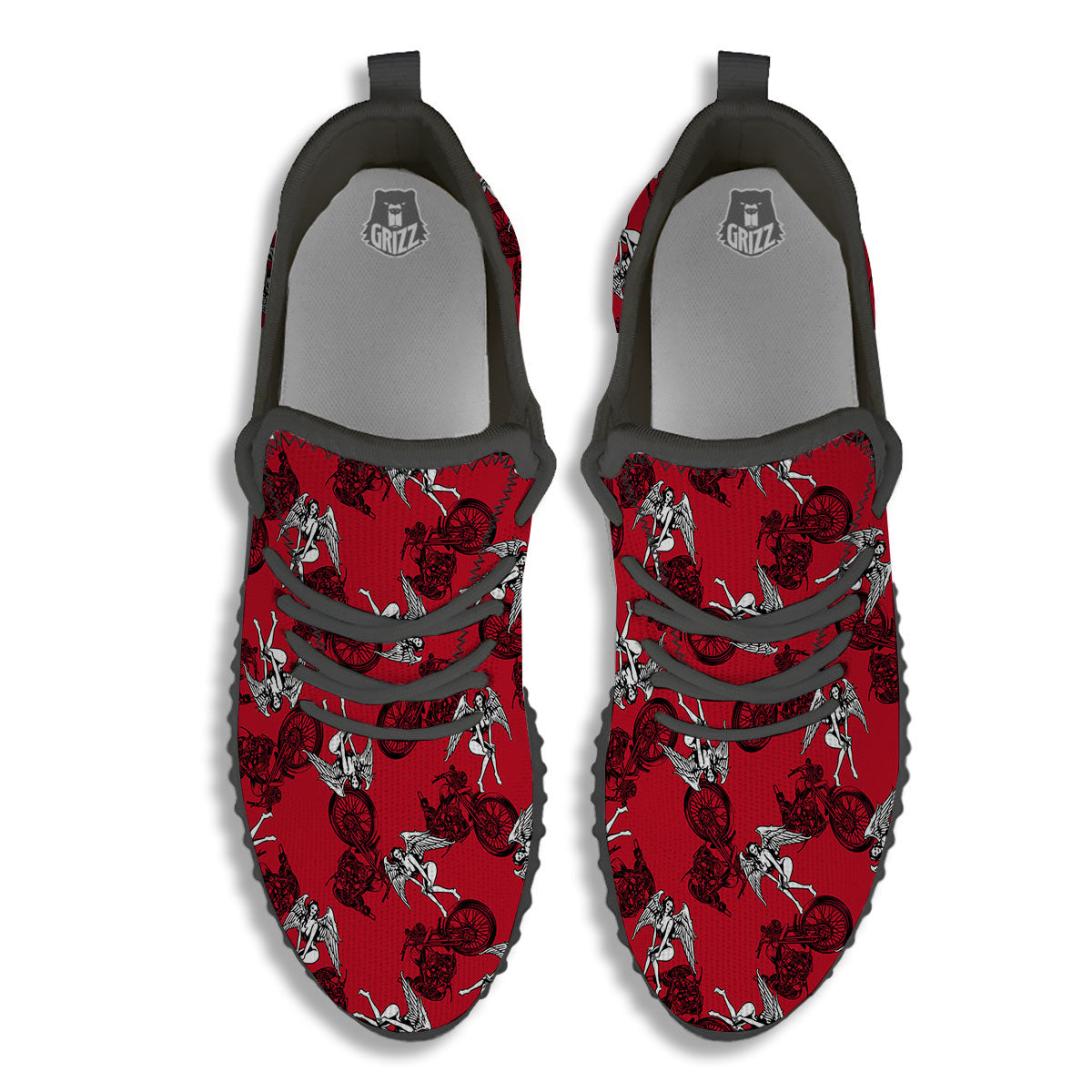 Angel And Motorcycle Print Pattern Black Walking Shoes-grizzshop